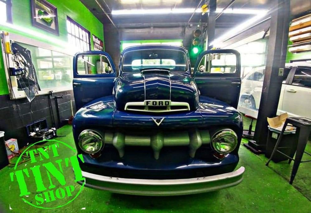 Vintage Ford inside the TNT tint shop